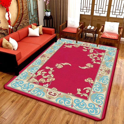 Skorter | Chinoiserie Flower Rug Multicolor Polypropylene Area Rug Non-Slip Back Pet-Friendly Easy Care Indoor Rug for Living Room