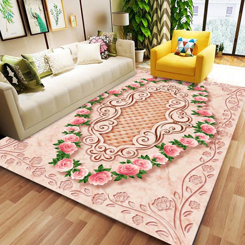 Skorter | Chinoiserie Flower Rug Multicolor Polypropylene Area Rug Non-Slip Back Pet-Friendly Easy Care Indoor Rug for Living Room