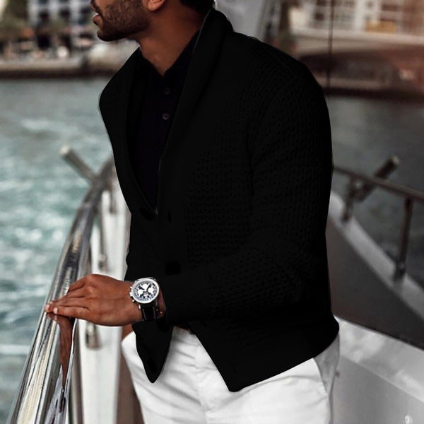 Men's cardigan with textured design and elegant shawl collar Skorter