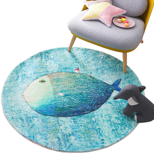 Skorter | Beautiful Children's Room Rug Blue Cartoon Printed Indoor Rug Lambswool Non-Slip Backing Stain Resistant Area Rug