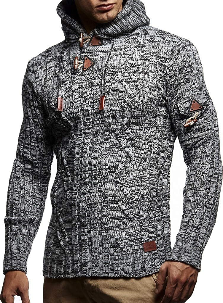 Men's chunky knit sweater with hood and decorative lace-up details Skorter