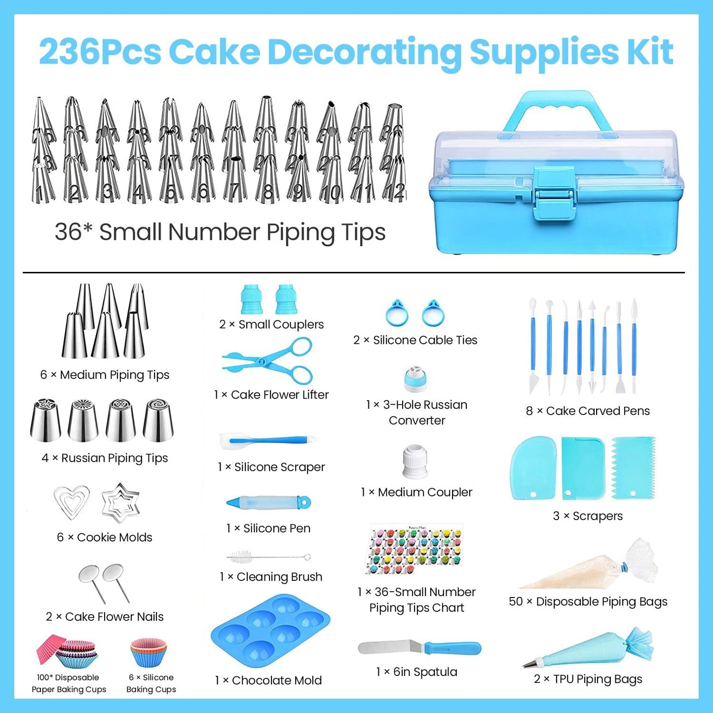 Skorter | 236 pieces: Cake decorating set Baking tools with piping tips Connectors