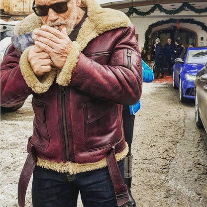 Herrjacka i autentisk lammskinn med fodrad ståkrage Skorter