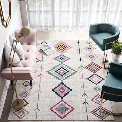 Skorter | Casual Multicolor Geo Rug Polyester Western Area Rug Non-Slip Machine Washable Easy Care Indoor Rug for Living Room