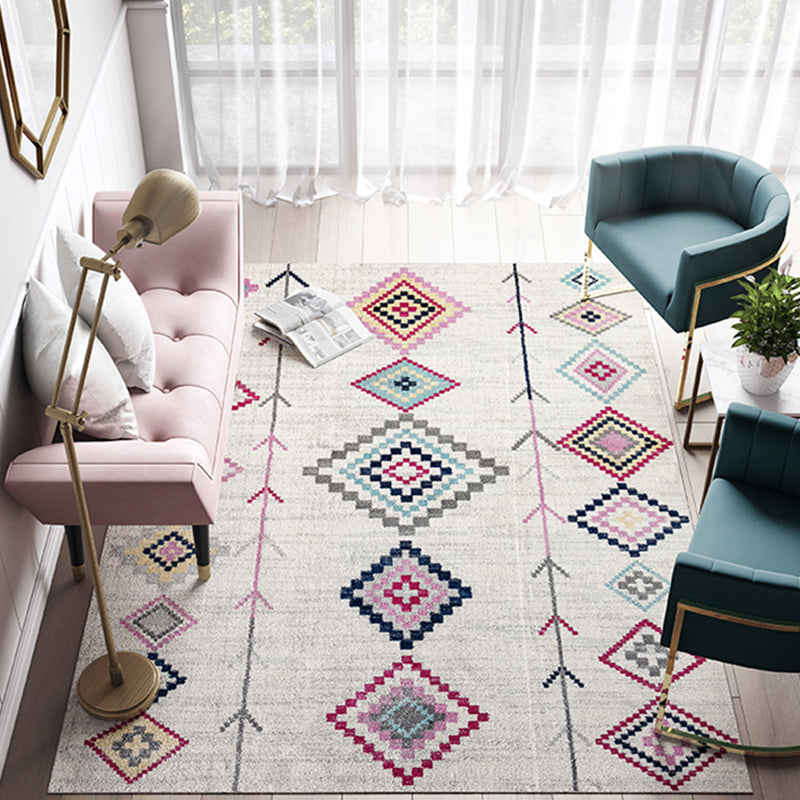 Skorter | Casual Multicolor Geo Rug Polyester Western Area Rug Non-Slip Machine Washable Easy Care Indoor Rug for Living Room