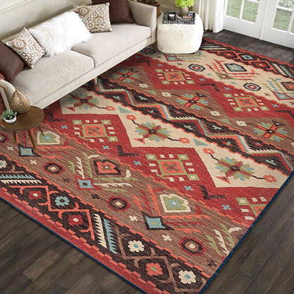 Skorter | Casual Multicolor Geo Rug Polyester Western Area Rug Non-Slip Machine Washable Easy Care Indoor Rug for Living Room