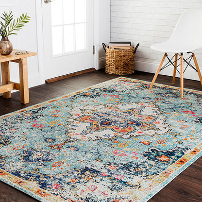 Skorter | Casual Multicolor Geo Rug Polyester Western Area Rug Non-Slip Machine Washable Easy Care Indoor Rug for Living Room