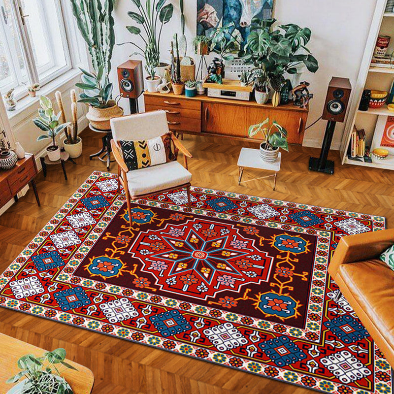 Skorter | eclectic tribal pattern rug multicolored polypropylene indoor rug non-slip backing pet-friendly area rug for the living room
