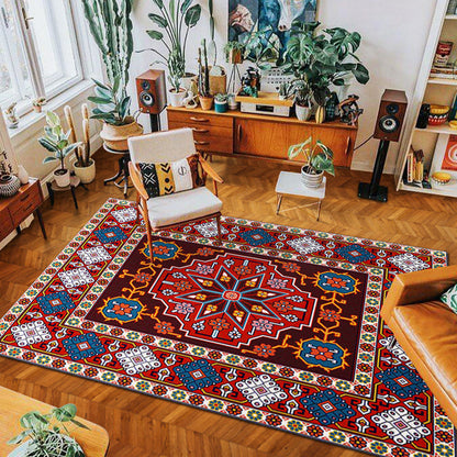 Skorter | eclectic tribal pattern rug multicolored polypropylene indoor rug non-slip backing pet-friendly area rug for the living room
