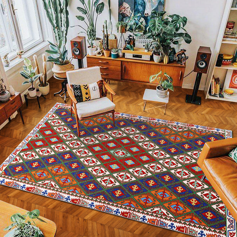 Skorter | eclectic tribal pattern rug multicolored polypropylene indoor rug non-slip backing pet-friendly area rug for the living room