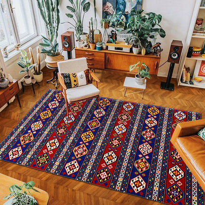 Skorter | eclectic tribal pattern rug multicolored polypropylene indoor rug non-slip backing pet-friendly area rug for the living room