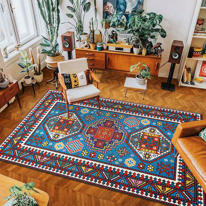 Skorter | eclectic tribal pattern rug multicolored polypropylene indoor rug non-slip backing pet-friendly area rug for the living room