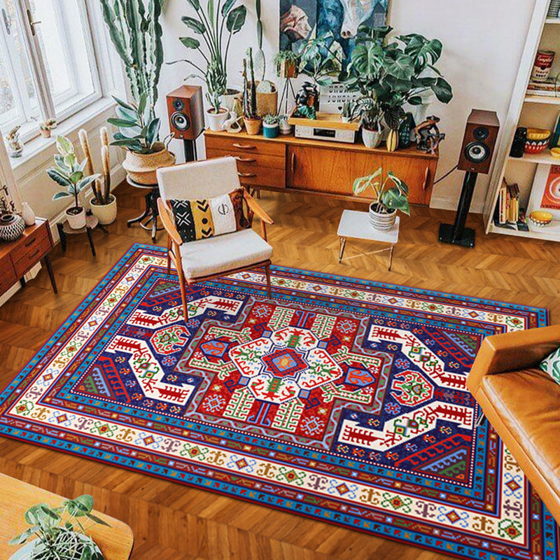 Skorter | eclectic tribal pattern rug multicolored polypropylene indoor rug non-slip backing pet-friendly area rug for the living room