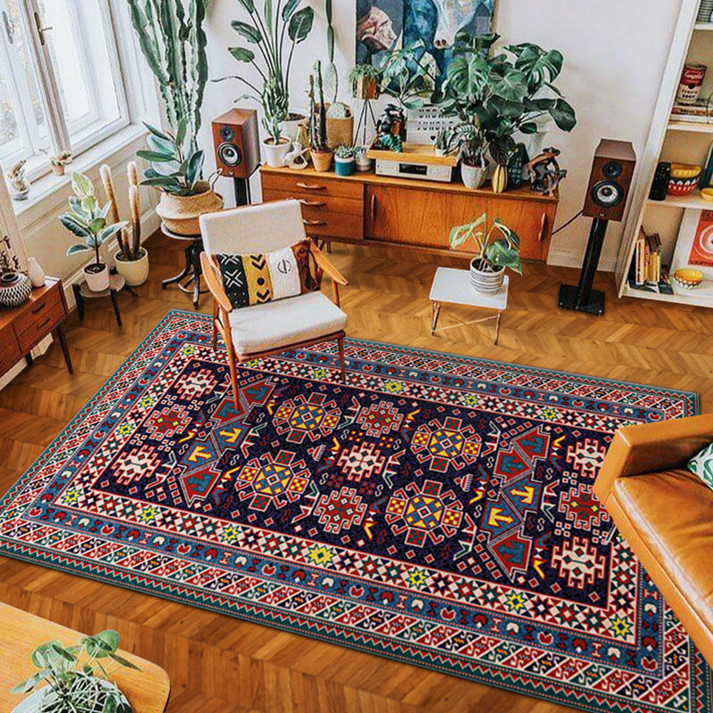 Skorter | eclectic tribal pattern rug multicolored polypropylene indoor rug non-slip backing pet-friendly area rug for the living room