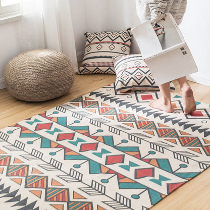 Skorter | Southwest Bedroom Carpet Multicolored Tribal Printed Area Rug Jute Pet-Friendly Stain-Resistant Indoor Carpet