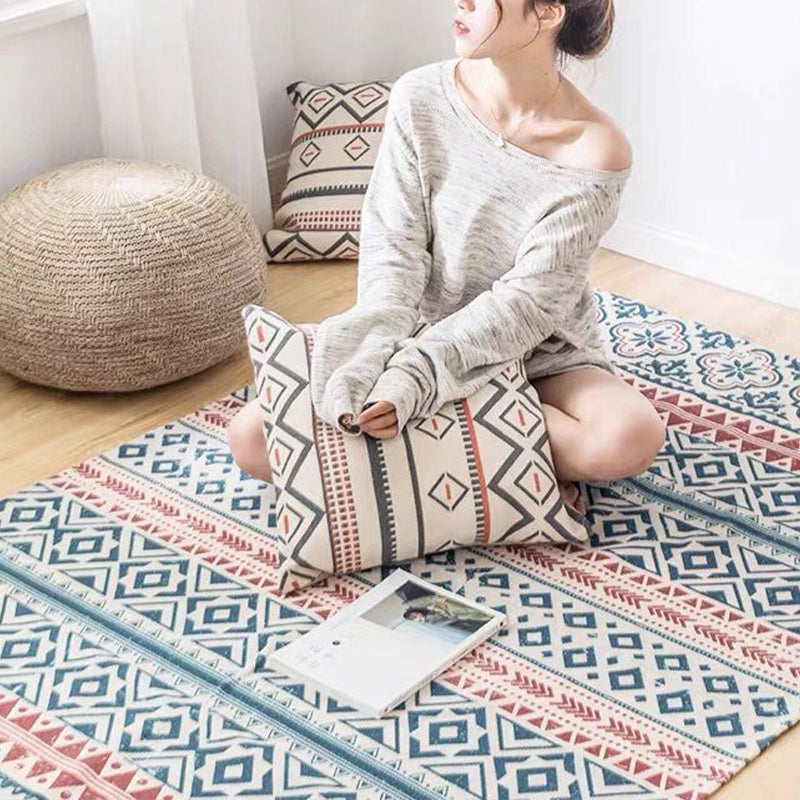 Skorter | Southwest Bedroom Carpet Multicolored Tribal Printed Area Rug Jute Pet-Friendly Stain-Resistant Indoor Carpet