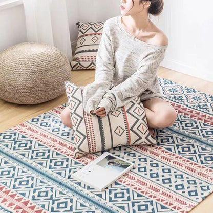 Skorter | Southwest Bedroom Carpet Multicolored Tribal Printed Area Rug Jute Pet-Friendly Stain-Resistant Indoor Carpet