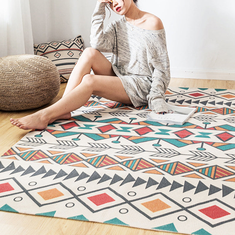 Skorter | Southwest Bedroom Carpet Multicolored Tribal Printed Area Rug Jute Pet-Friendly Stain-Resistant Indoor Carpet