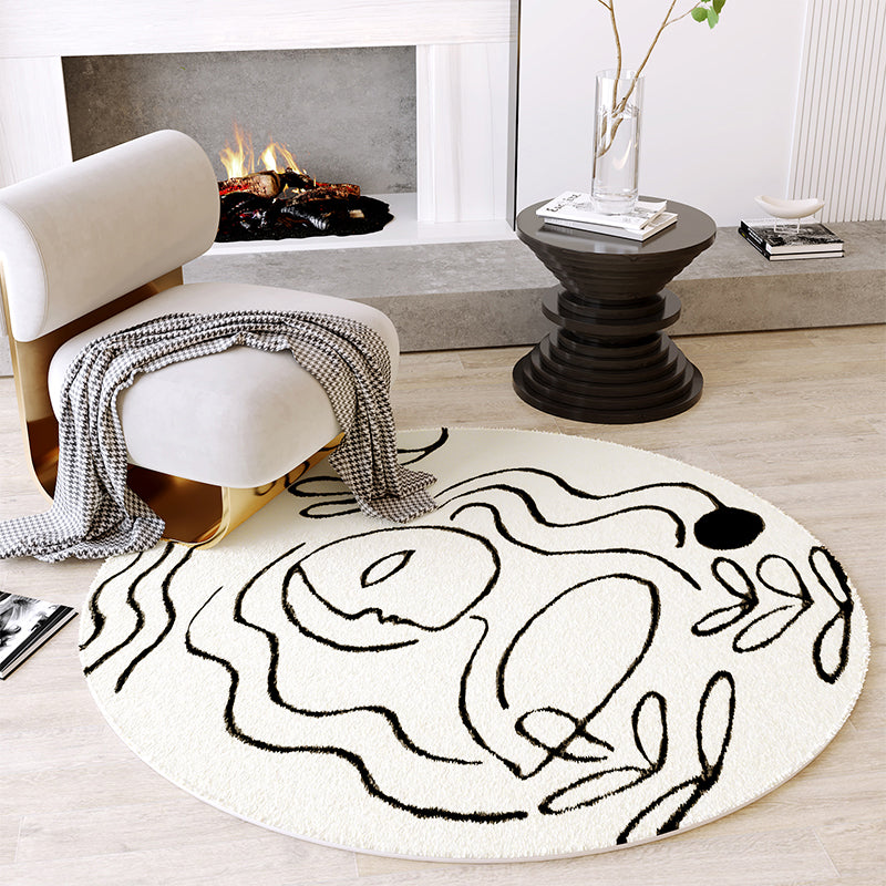 Skorter | Creative Decoration Carpet White Hand Printed Indoor Carpet Polypropylene Pet Friendly Easy Care Area Rug
