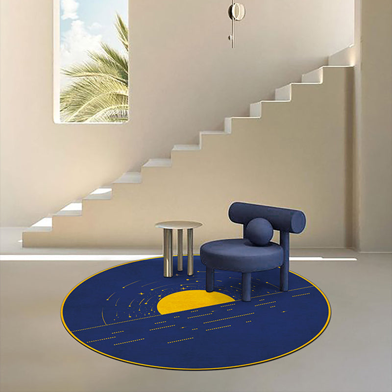 Skorter | Blue Western Rug Polypropylene Color Block Indoor Carpet Non-Slip Back Stain Resistant Washable Rug for Living Room