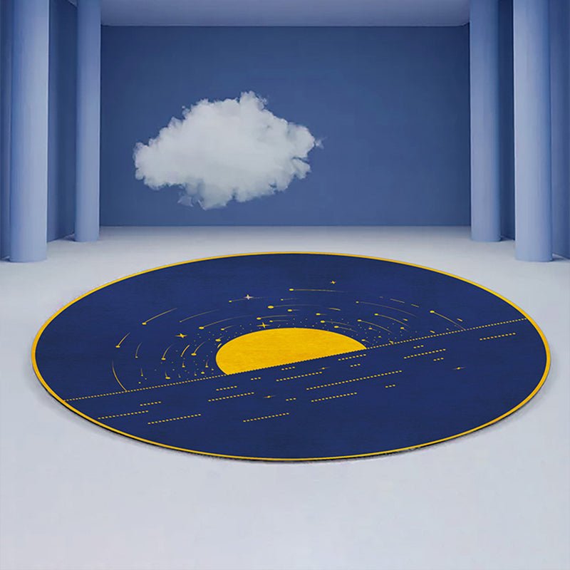 Skorter | Blue Western Rug Polypropylene Color Block Indoor Carpet Non-Slip Back Stain Resistant Washable Rug for Living Room