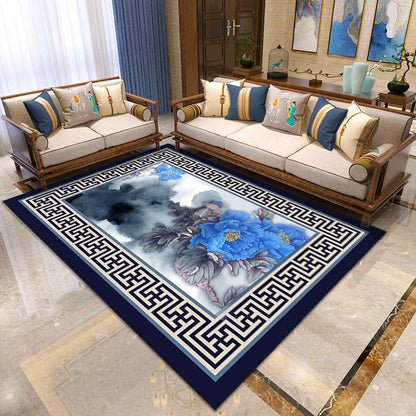Skorter | Asian Living Room Carpet Multicolor Floral Printed Carpet Indoor Polypropylene Pet-Friendly Easy Care Area Rug