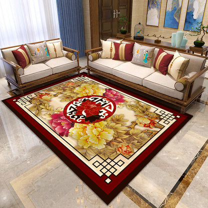 Skorter | Asian Living Room Carpet Multicolor Floral Printed Carpet Indoor Polypropylene Pet-Friendly Easy Care Area Rug