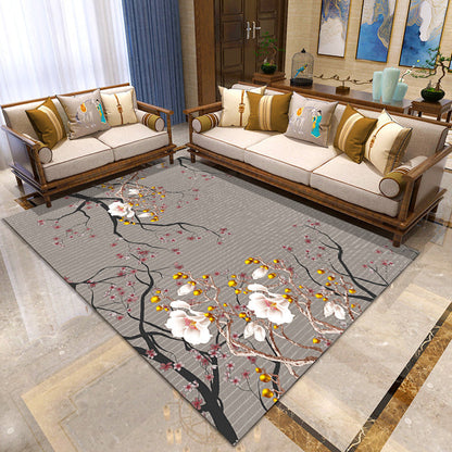 Skorter | Asian Living Room Carpet Multicolor Floral Printed Carpet Indoor Polypropylene Pet-Friendly Easy Care Area Rug