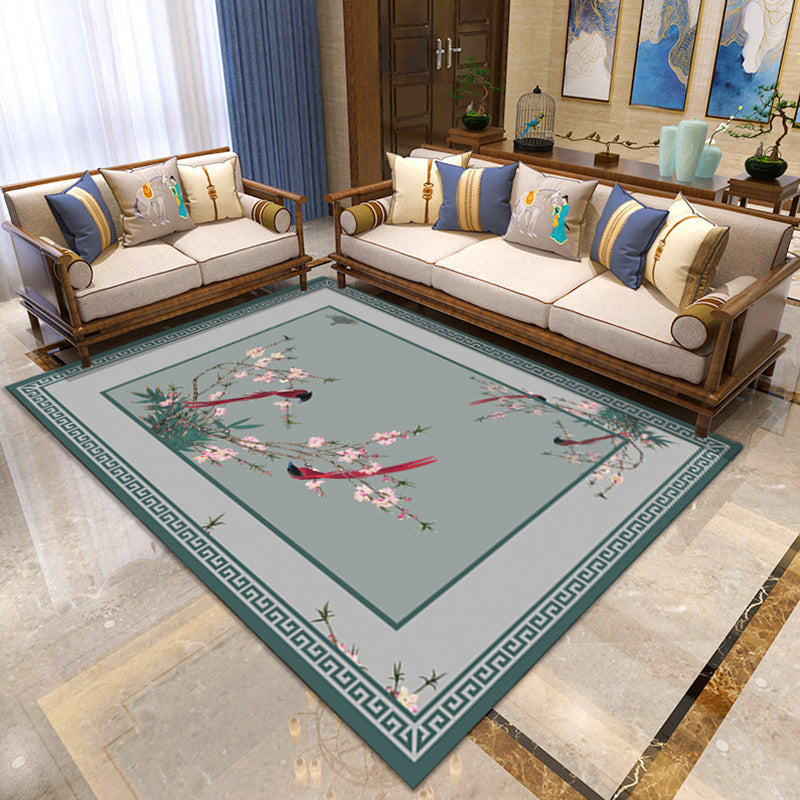Skorter | Asian Living Room Carpet Multicolor Floral Printed Carpet Indoor Polypropylene Pet-Friendly Easy Care Area Rug