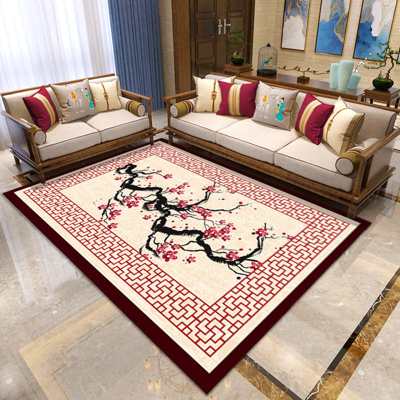 Skorter | Asian Living Room Carpet Multicolor Floral Printed Carpet Indoor Polypropylene Pet-Friendly Easy Care Area Rug