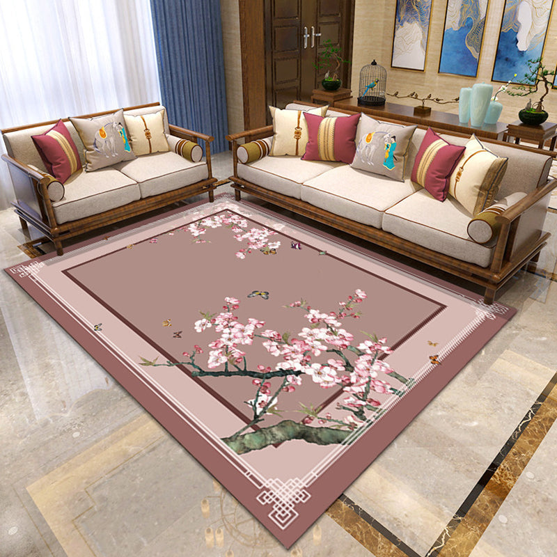 Skorter | Asian Living Room Carpet Multicolor Floral Printed Carpet Indoor Polypropylene Pet-Friendly Easy Care Area Rug