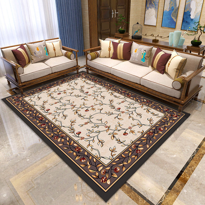 Skorter | Asian Living Room Carpet Multicolor Floral Printed Carpet Indoor Polypropylene Pet-Friendly Easy Care Area Rug