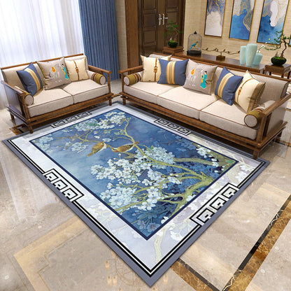 Skorter | Asian Living Room Carpet Multicolor Floral Printed Carpet Indoor Polypropylene Pet-Friendly Easy Care Area Rug