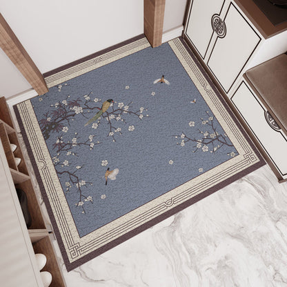 Skorter | Chinese Floral Pattern Carpet Multicolored PVC Mat With Non-Slip Back Stain-Resistant Mat for the Room