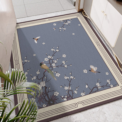Skorter | Chinese Floral Pattern Carpet Multicolored PVC Mat With Non-Slip Back Stain-Resistant Mat for the Room