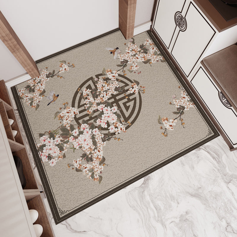 Skorter | Chinese Floral Pattern Carpet Multicolored PVC Mat With Non-Slip Back Stain-Resistant Mat for the Room
