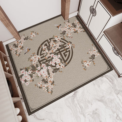 Skorter | Chinese Floral Pattern Carpet Multicolored PVC Mat With Non-Slip Back Stain-Resistant Mat for the Room