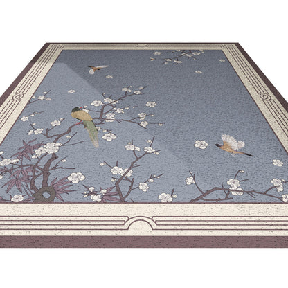 Skorter | Chinese Floral Pattern Carpet Multicolored PVC Mat With Non-Slip Back Stain-Resistant Mat for the Room
