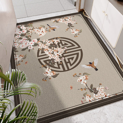 Skorter | Chinese Floral Pattern Carpet Multicolored PVC Mat With Non-Slip Back Stain-Resistant Mat for the Room
