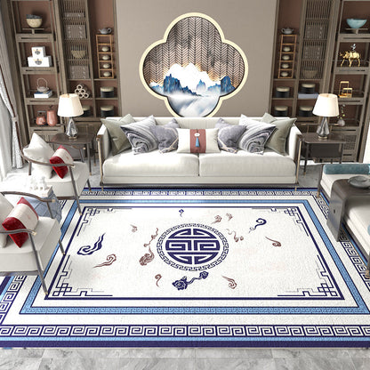 Skorter | Asian Living Room Carpet Multicolored Chinese Print Carpet Polyester Non-Slip Underlay Pet-Friendly Indoor Carpet