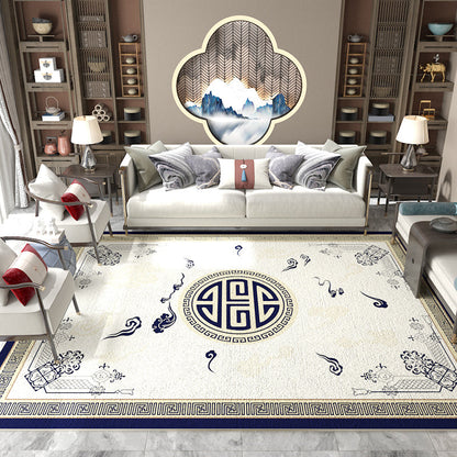 Skorter | Asian Living Room Carpet Multicolored Chinese Print Carpet Polyester Non-Slip Underlay Pet-Friendly Indoor Carpet