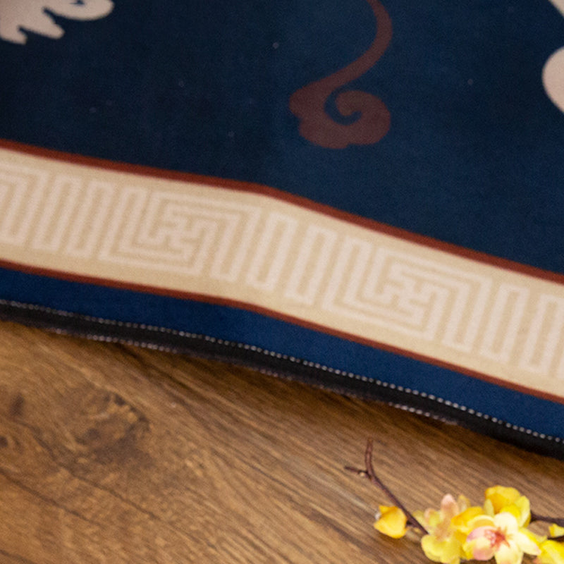 Skorter | Asian Living Room Carpet Multicolored Chinese Print Carpet Polyester Non-Slip Underlay Pet-Friendly Indoor Carpet