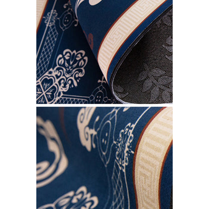 Skorter | Asian Living Room Carpet Multicolored Chinese Print Carpet Polyester Non-Slip Underlay Pet-Friendly Indoor Carpet