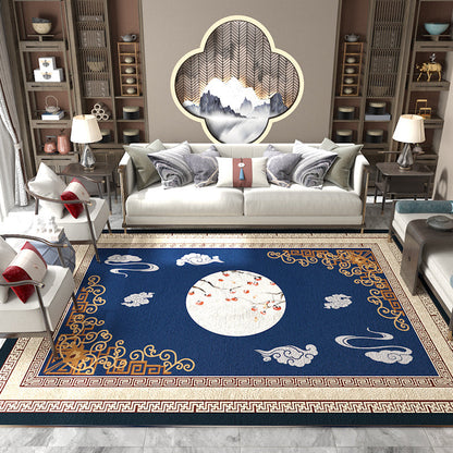 Skorter | Asian Living Room Carpet Multicolored Chinese Print Carpet Polyester Non-Slip Underlay Pet-Friendly Indoor Carpet