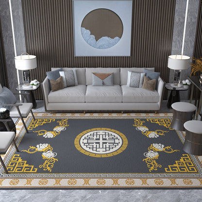 Skorter | Asian Living Room Carpet Multicolored Chinese Print Carpet Polyester Non-Slip Underlay Pet-Friendly Indoor Carpet