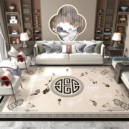 Skorter | Asian Living Room Carpet Multicolored Chinese Print Carpet Polyester Non-Slip Underlay Pet-Friendly Indoor Carpet