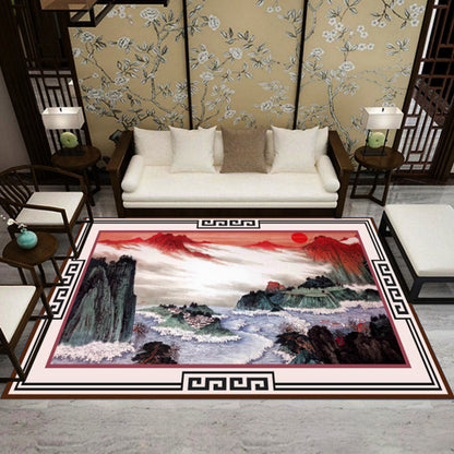 Skorter | Asia Living Room Rug Multicolored Floral Pattern Area Rug Synthetic Easy Care Pet Friendly Indoor Rug