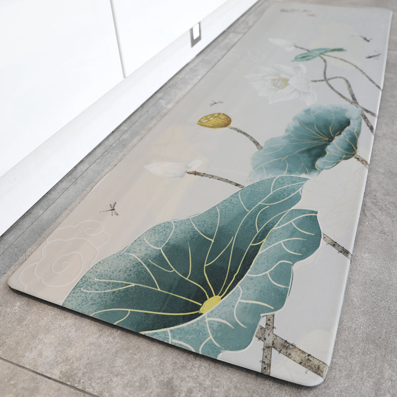 Skorter | Chinoiserie Floral Printed Rug Multicolor PVC Area Rug Non-Slip Back Pet-Friendly Indoor Rug for Bedroom