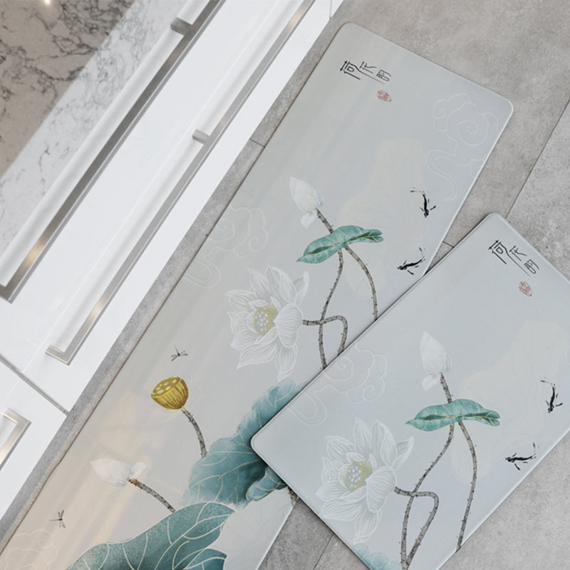 Skorter | Chinoiserie Floral Printed Rug Multicolor PVC Area Rug Non-Slip Back Pet-Friendly Indoor Rug for Bedroom