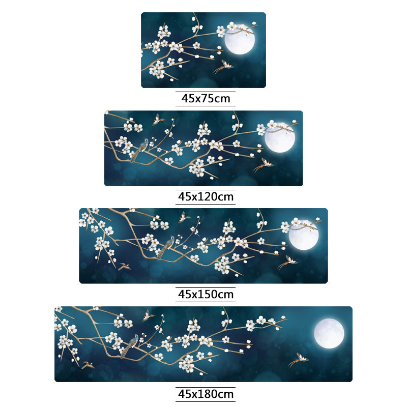 Skorter | Chinoiserie Floral Printed Rug Multicolor PVC Area Rug Non-Slip Back Pet-Friendly Indoor Rug for Bedroom